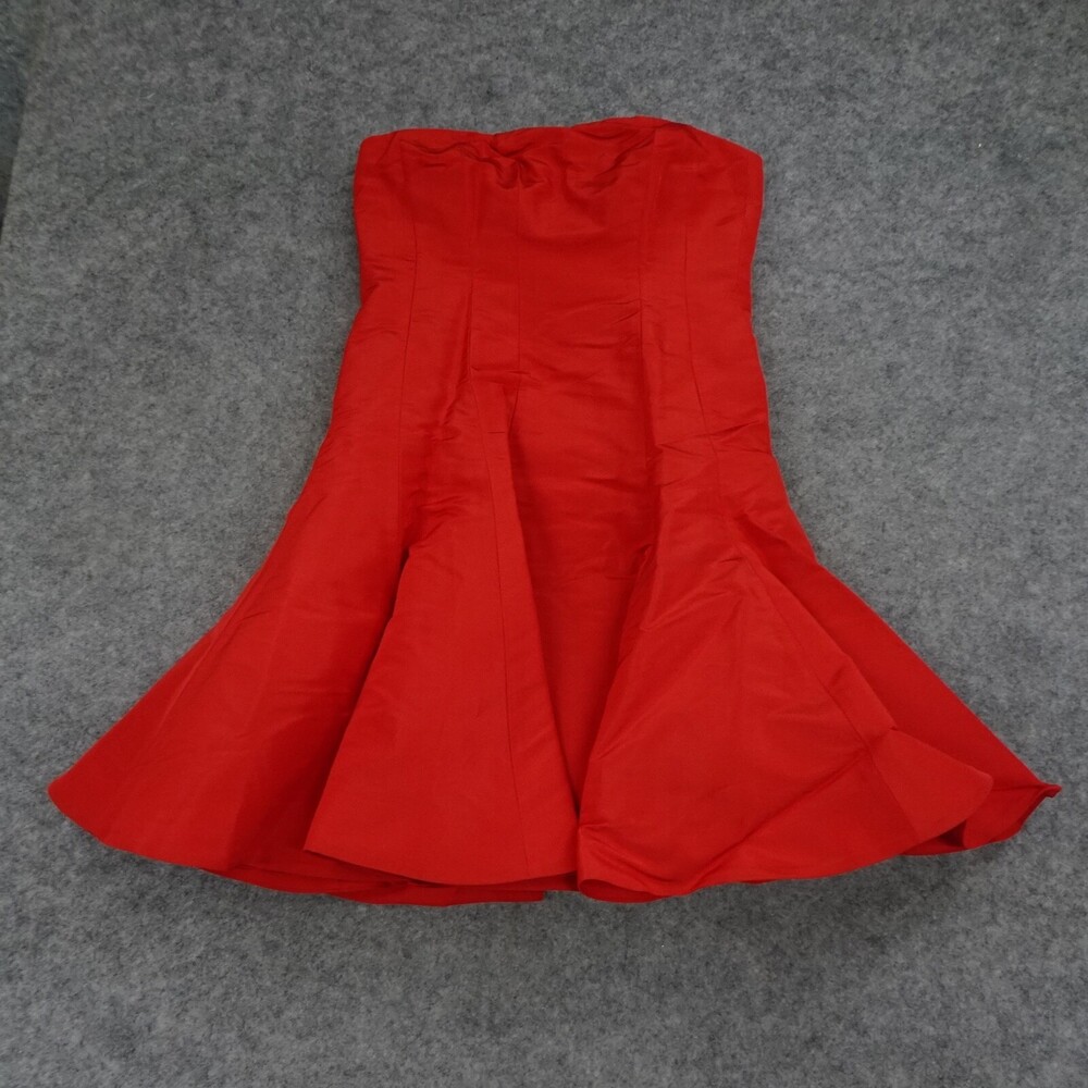 Ralph Lauren Dress Womens 12 Red Strapless Fit Flare Silk Party Sleeveless B